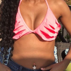 Hot Pink Ruffle Swim Top